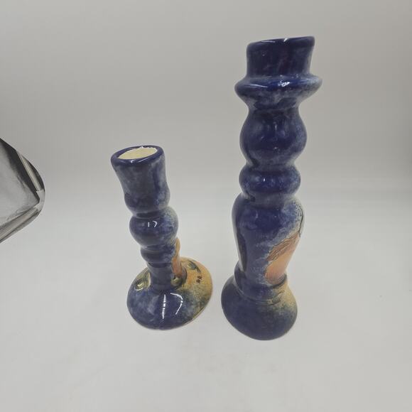 Vintage Mexican Talavera Handpainted Fruit Candlesticks Set of 2 Signed - Picture 3 of 8